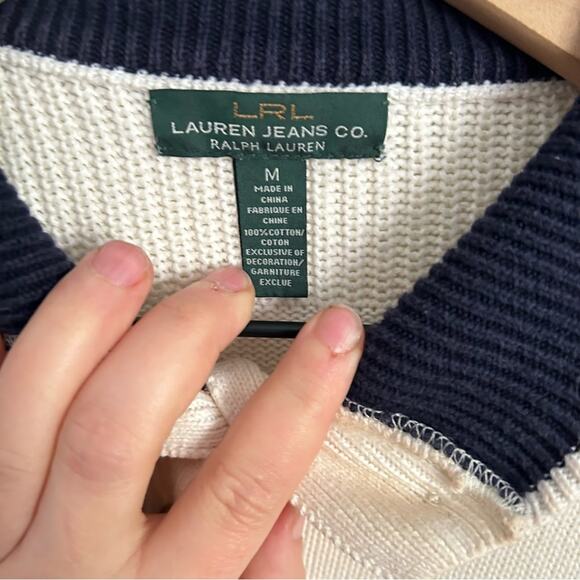 Ralph Lauren Quarter Button Patch Pullover Sweater Cream Size M - Picture 8 of 8